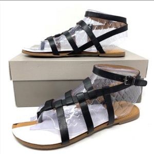 Franco Sarto Black Leather Gladiator Flat Sandals